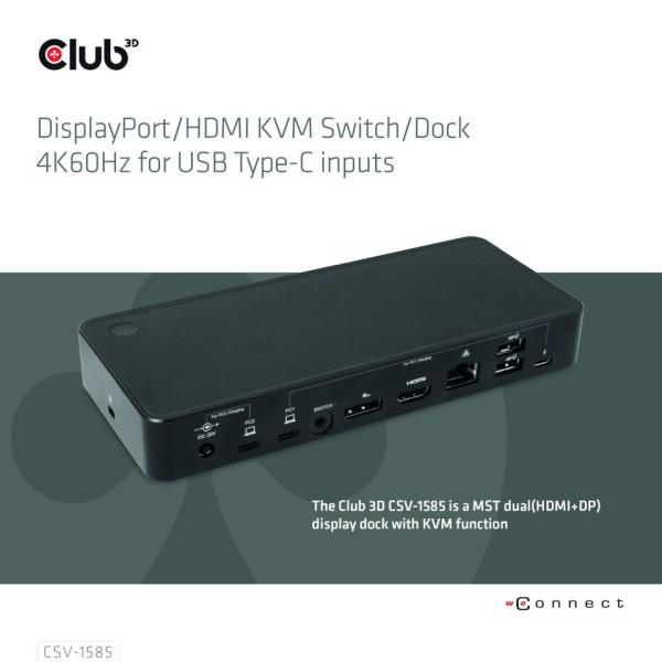 Club3D Dokovací stanice USB-C 10v1,  1xDP,  1xHDMI,  3xUSB-C,  3xUSB,  1xRJ45,  1x3.5mm,  černá1