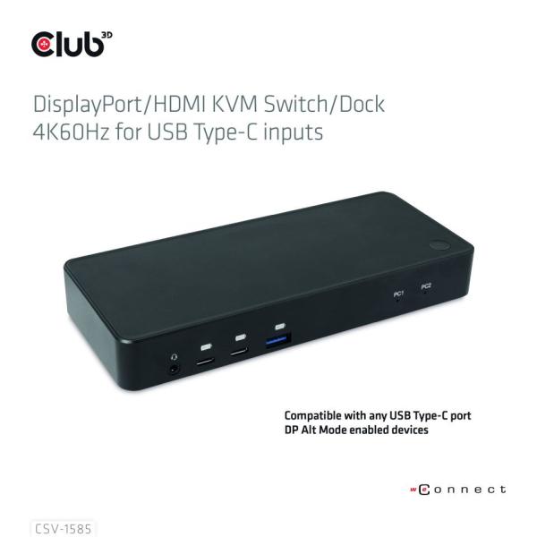 Club3D Dokovací stanice USB-C 10v1,  1xDP,  1xHDMI,  3xUSB-C,  3xUSB,  1xRJ45,  1x3.5mm,  černá2