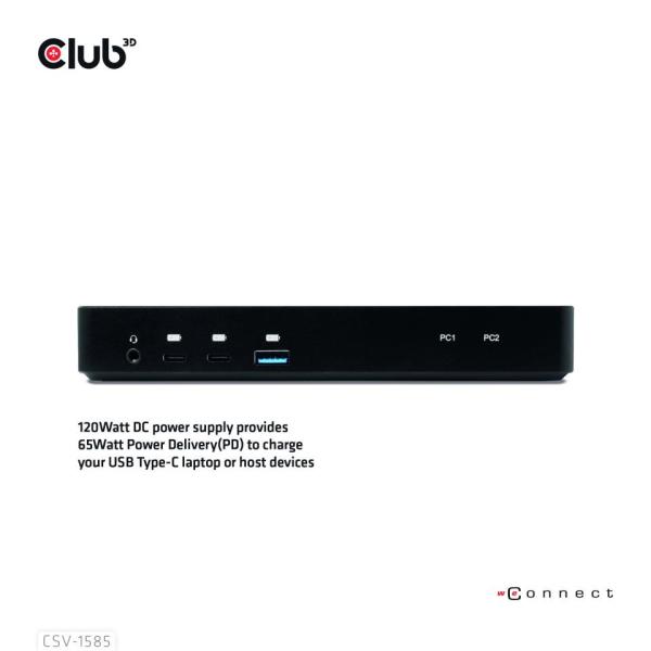 Club3D Dokovací stanice USB-C 10v1,  1xDP,  1xHDMI,  3xUSB-C,  3xUSB,  1xRJ45,  1x3.5mm,  černá3