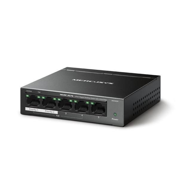 MERCUSYS switch MS105GP (5xGbE,4xPoE+,65W,fanless)1