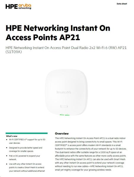 HPE Networking Instant On AP21 (RW) Dual Radio 2x2 Wi-Fi 6 Access Point (S1T09A)2