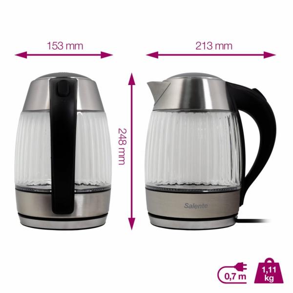 Salente StripeGlass,  rychlovarná konvice 1, 8 l,  nerez/ skleněná,  červené podsvícení5