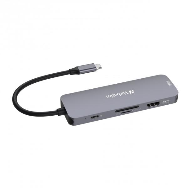 VERBATIM Hub USB-C Pro Multiport 8 Port,  3x USB 3.2,  1x USB-C,  2xHDMI,  microSD/ SD,  šedá