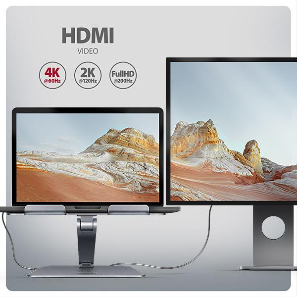 AXAGON HMC-STND,  stojan pre 10"-17" notebooky,  USB 5Gbps hub,  3x USB-A,  HDMI 4k/ 60Hz,  RJ-45,  PD 100W,  kábel USB-C 60cm6