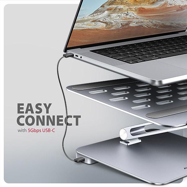 AXAGON HMC-STND,  stojan pre 10"-17" notebooky,  USB 5Gbps hub,  3x USB-A,  HDMI 4k/ 60Hz,  RJ-45,  PD 100W,  kábel USB-C 60cm7