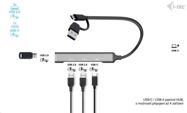 i-Tec USB-A/USB-C Metal HUB 1x USB-C 3.1 + 3x USB 2.02