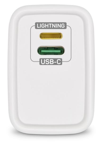 CONNECT IT Duplex nabíjecí adaptér 1xLightning,  1×USB-C,  20W,  1xLightning - USB-C kabel,  bílá1