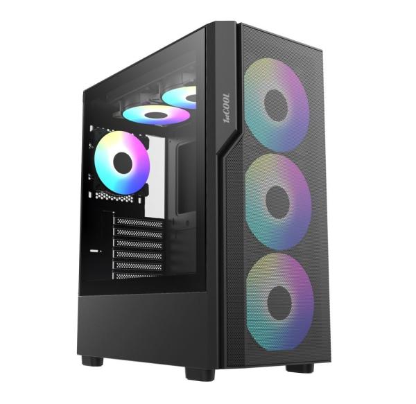 1stCOOL skříň GAMER 5,  Mid tower,  AU,  USB 3.0,  USB-C,  2x 140 ARGB Fan,  1x 120 ARGB Fan,  bez zdroje,  černá