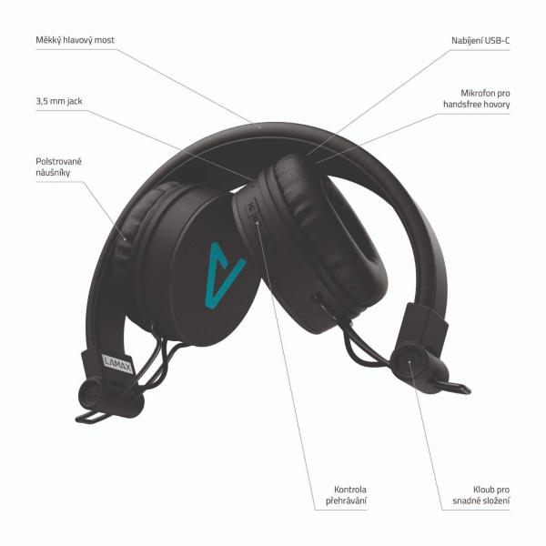 LAMAX Beat Blaze2 náhlavní sluchátka,  USB-C - černá4