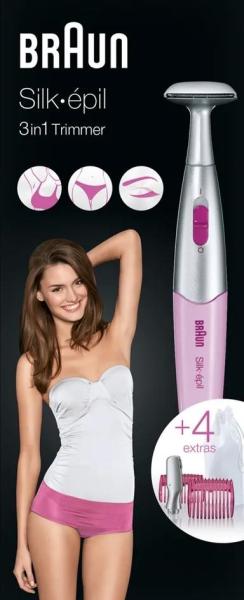 Braun FG1100 Pink zastřihovač chloupků, na baterie, zastřihovací hřebeny, látkový sáček1