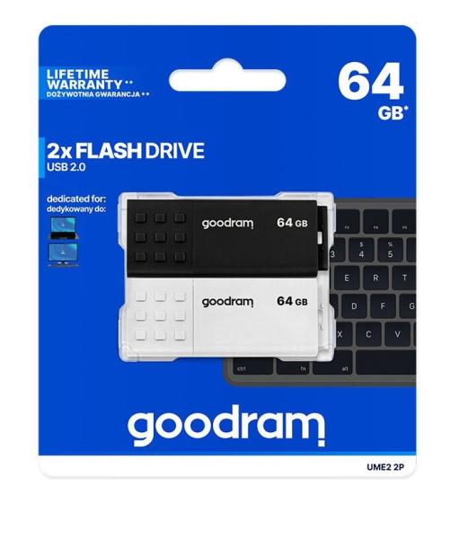 GOODRAM Flash Disk 2x64GB UME2,  USB 2.0,  bílá,  černá