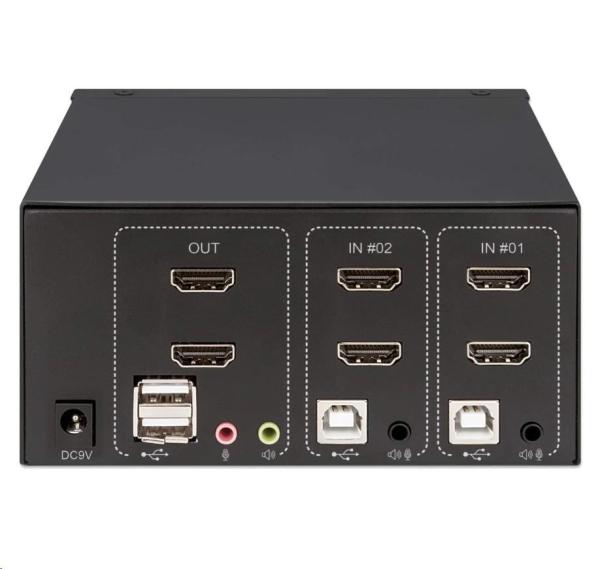 Bazar - Manhattan HDMI přepínač,  2-Port Dual-Monitor HDMI KVM Switch,  4K@30Hz,  černá - Poškozený obal5