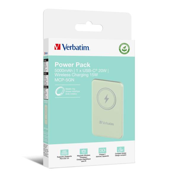 VERBATIM Powerbanka Charge &quot;n&quot; Go,  Magnetická,  5000 mAh,  USB-C,  Zelená2