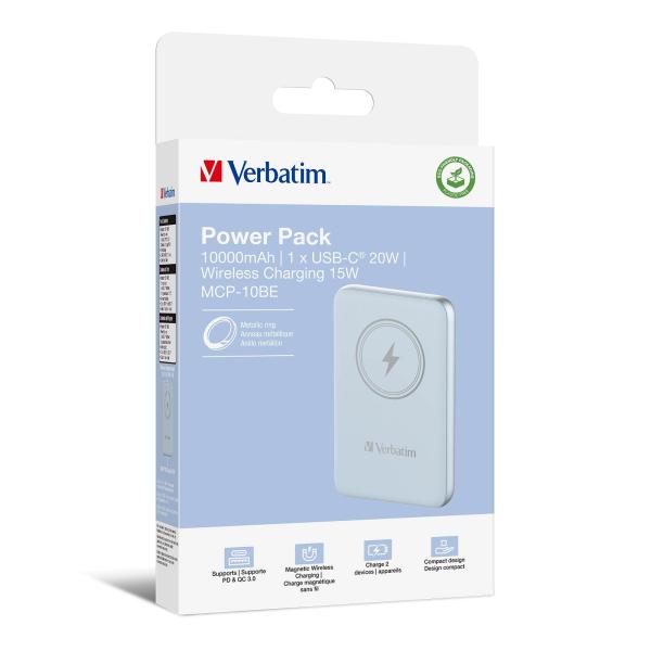 VERBATIM Powerbanka Charge "n" Go,  Magnetická,  10000 mAh,  USB-C,  Modrá2