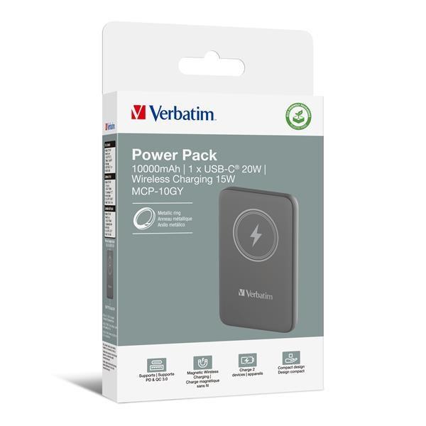 VERBATIM Powerbanka Charge "n" Go,  Magnetická,  10000 mAh,  USB-C,  Šedá2