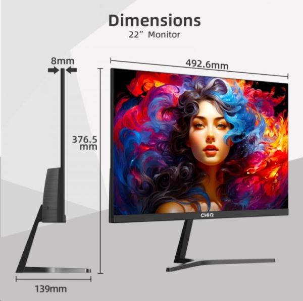 CHiQ 22" UltraSlim monitor 22F650 FHD,  100 Hz,  Frameless,  černý3