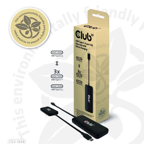 Club3D hub 1xUSB-C na 4xUSB-C,  10Gbps port,  PD 3.05