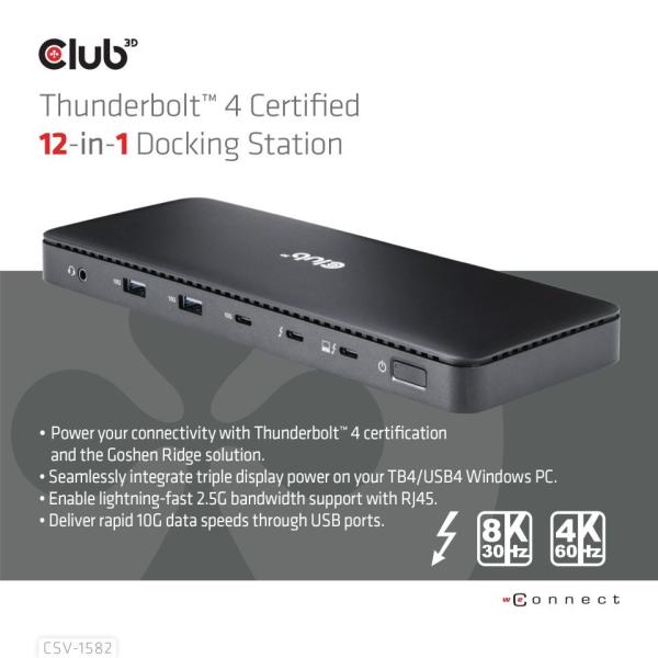 Club3D Dokovací stanice USB-C 12v1,  1xDP,  1xHDMI,  2xUSB-C,  4xUSB,  1xRJ45,  černá1