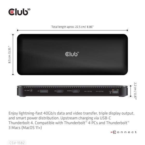 Club3D Dokovací stanice USB-C 12v1,  1xDP,  1xHDMI,  2xUSB-C,  4xUSB,  1xRJ45,  černá2
