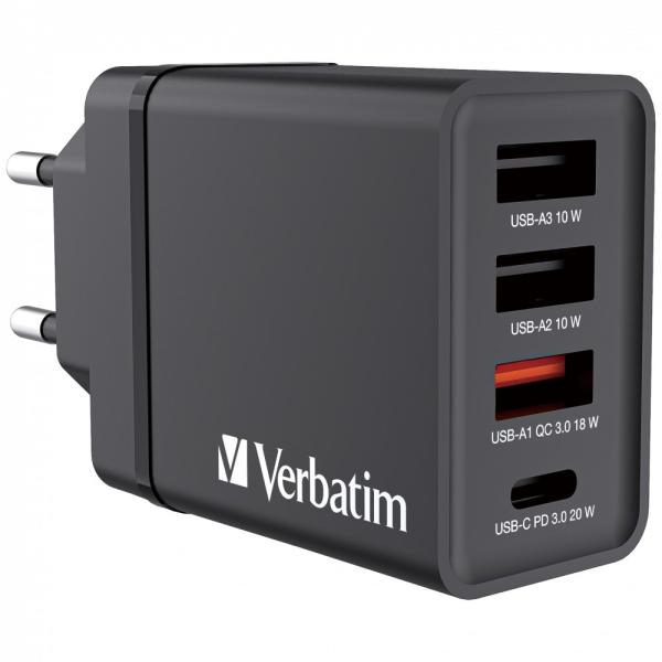 VERBATIM Univerzální adaptér nabíječka CHR-30EU2,  30W,  1x USB-C,  3x USB černá1