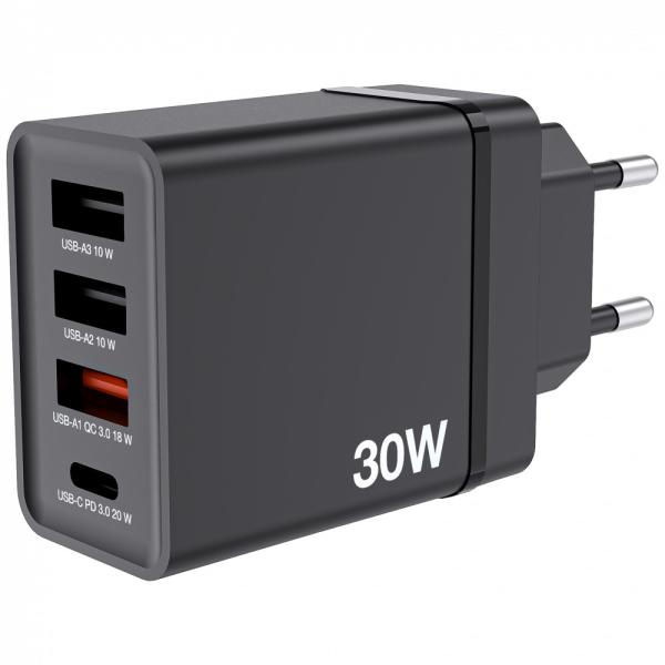 VERBATIM Univerzální adaptér nabíječka CHR-30EU2,  30W,  1x USB-C,  3x USB černá2
