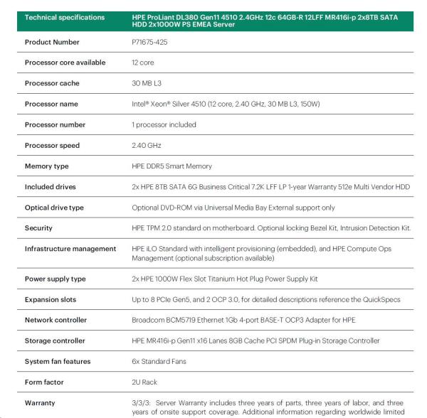 HPE PL DL380g11 4510 (2.4/ 12C) 2x32G (P64706) 2x8TB (834028) 2x1000W MR416i-p 12LFF ocp4x1Gb Smart Choice7