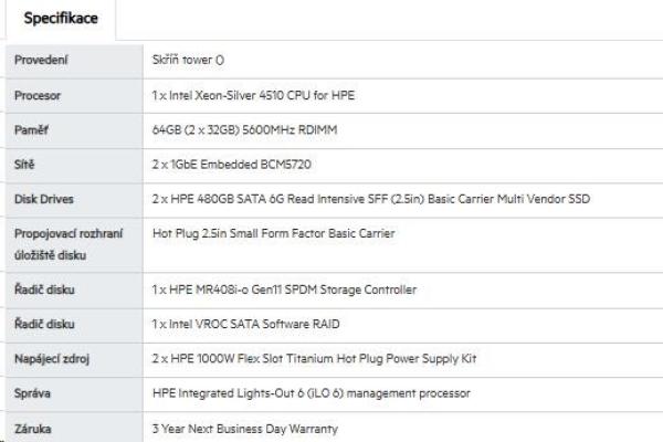 HPE PL ML110g11 4510 (2.4G/ 12C) 2x32G (P64706) 2x480G (P40497) 2x1000W MR408i-o 8SFF 2x1G NBD333 Smart Choice5