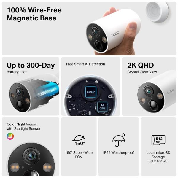 TP-Link Tapo C425 set 4x venkovní kamera C425 (4MP,  2K QHD,  1440p,  IR 15m,  WiFi,  micro SD card,  IP66)3