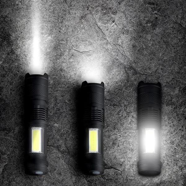 Solight LED nabíjecí kapesní svítilna se zoomem,  100lm + 70lm,  Li-Ion,  USB,  černá0