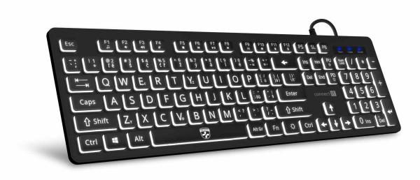 CONNECT IT Klávesnice FOR HEALTH LargeFont ergonomická klávesnice s velkým fontem,  drátová,  membránová,  CZ + SK,  černá