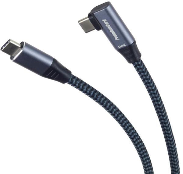 PREMIUMCORD USB-C zahnutý kabel (USB 3.2 Gen2x2,  5A,  100W,  20Gbit/ s) 3m,  Šedá