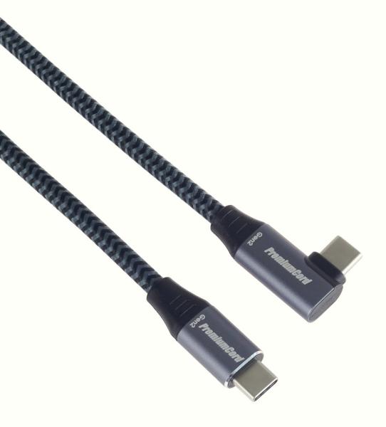PREMIUMCORD USB-C zahnutý kabel (USB 3.2 Gen2x2,  5A,  100W,  20Gbit/ s) 3m,  Šedá2