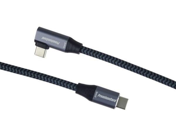 PREMIUMCORD USB-C zahnutý kabel (USB 3.2 Gen2x2,  5A,  100W,  20Gbit/ s) 3m,  Šedá3