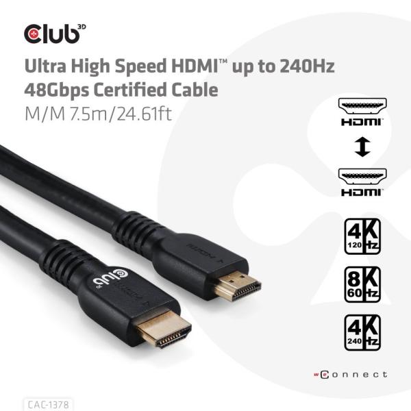 Club3D Kabel HDMI,  Ultra Rychlý HDMI™ Certifikovaný Cable,  4K120Hz/  8K60Hz,  7.5m2