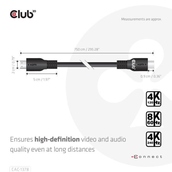 Club3D Kabel HDMI,  Ultra Rychlý HDMI™ Certifikovaný Cable,  4K120Hz/  8K60Hz,  7.5m4