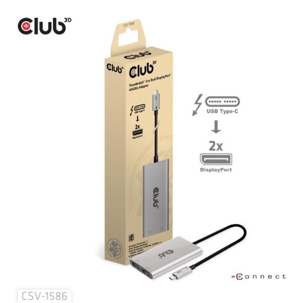 Club3D Video hub Thunderbolt 3 na 2x DP,  Dual 4K60Hz nebo Single 8K60Hz/ 4K120Hz