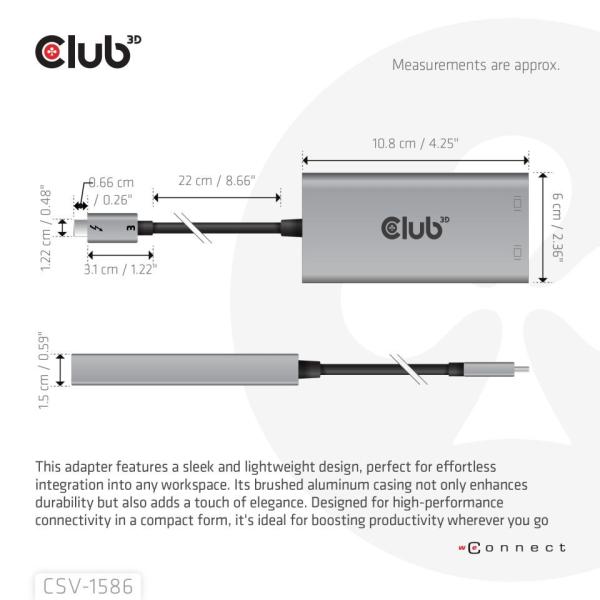 Club3D Video hub Thunderbolt 3 na 2x DP,  Dual 4K60Hz nebo Single 8K60Hz/ 4K120Hz2