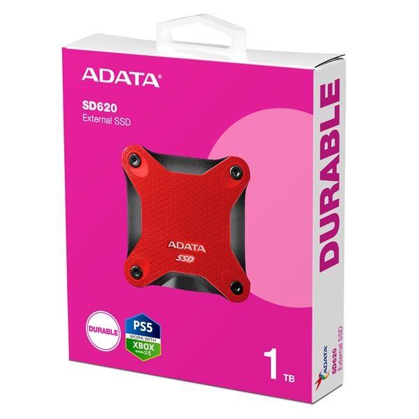 ADATA Externí SSD 1TB SD620,  USB Micro-B,  USB 3.2 Gen 2,  R:520/ W:460MB/ s,  červená5