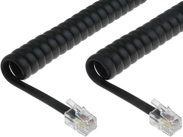 Telefonní šňůra kroucená - 2xRJ10 4p4c,  4m,  černá