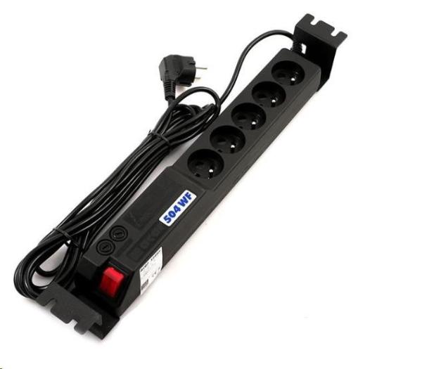 19" rozvodný panel ACAR 5x230V, ČSN, vypínač, indikátor napětí, přepěťová ochrana, kabel 3m, 1,5U