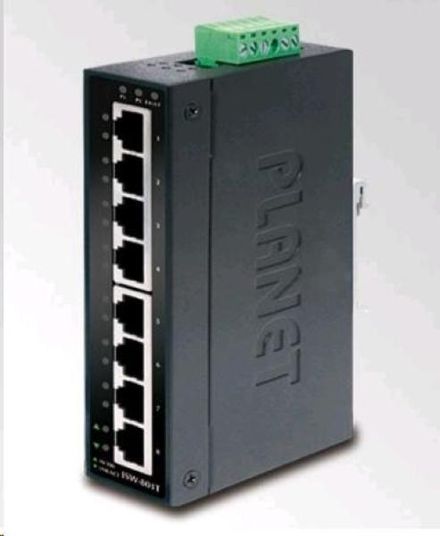 Planet switch ISW-801T, 8x 10/100, DIN,IP30, rozšířený teplotní rozsah -40~75 st.C