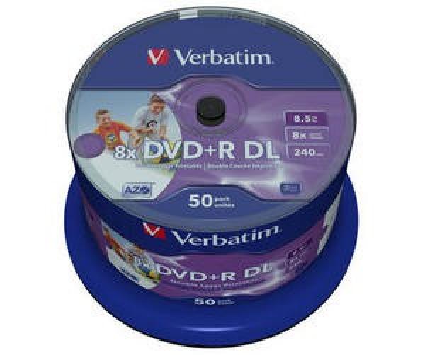 VERBATIM DVD+R(50-pack)DoubleLayer/Spindle/8X/8.5 GB/tlačiteľné/bez identifikátora