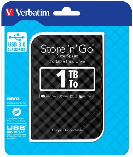 VERBATIM HDD 2.5" 1TB prenosný pevný disk Store "n" Go USB 3.0,  Čierna GEN II3
