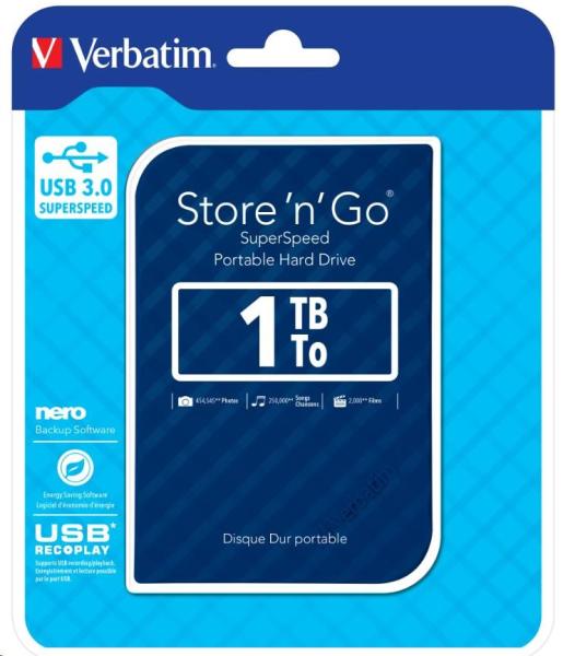 VERBATIM HDD 2.5" 1TB prenosný pevný disk Store &quot;n&quot; Go USB 3.0,  Modrá GEN II3