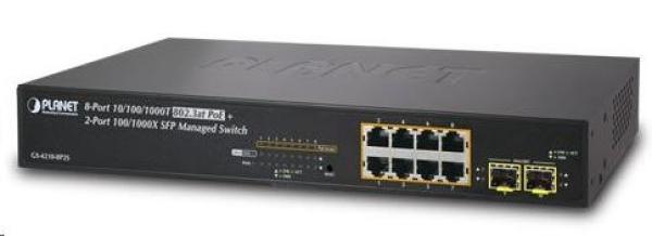 Planet GS-4210-8P2S PoE+ switch 8x 10/ 100/ 1000Base-T,  2x SFP,  802.3at do 120W,  VLAN,  SNMP/ WEB