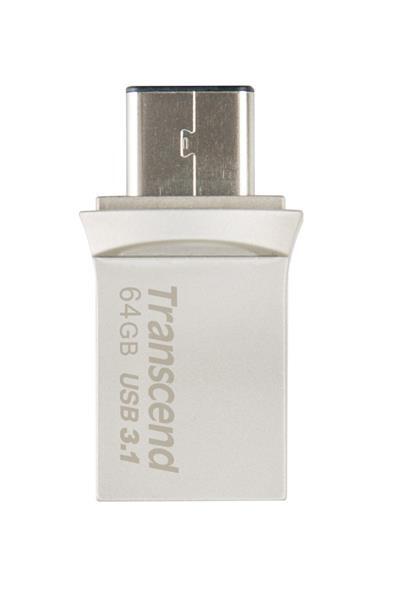 TRANSCEND Flash disk 64GB JetFlash®890S OTG,  USB 3.1 typ C/ A (R:90/ W:30 MB/ s) strieborná1