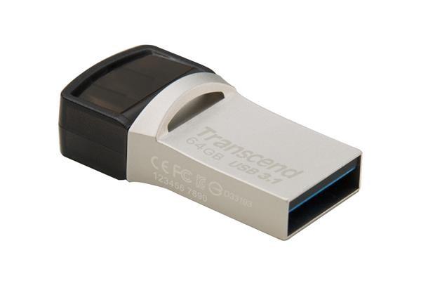 TRANSCEND Flash disk 64GB JetFlash®890S OTG,  USB 3.1 typ C/ A (R:90/ W:30 MB/ s) strieborná3