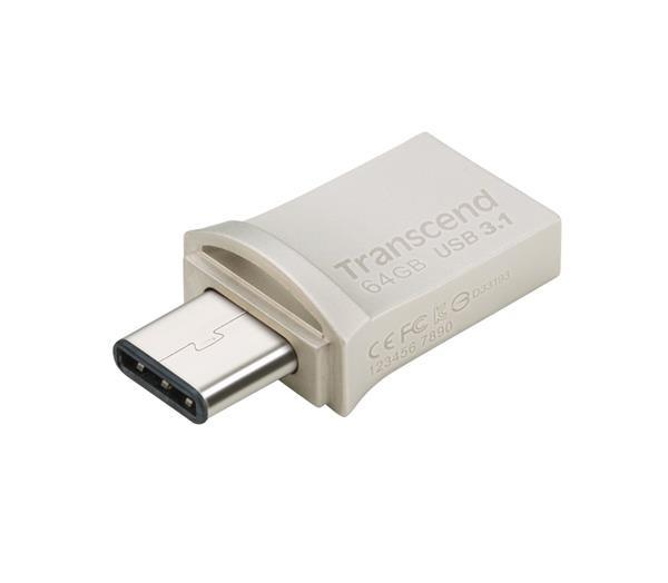TRANSCEND Flash disk 64GB JetFlash®890S OTG,  USB 3.1 typ C/ A (R:90/ W:30 MB/ s) strieborná6