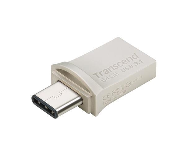 TRANSCEND Flash disk 64GB JetFlash®890S OTG,  USB 3.1 typ C/ A (R:90/ W:30 MB/ s) strieborná4