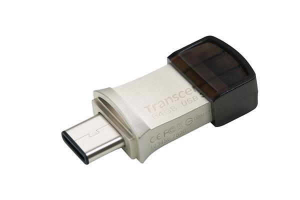 TRANSCEND Flash disk 64GB JetFlash®890S OTG,  USB 3.1 typ C/ A (R:90/ W:30 MB/ s) strieborná6